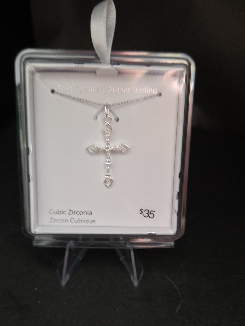 Sterling Silver Cubic Zirconia Cross Pendant Necklace - Silver